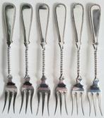 6 Antieke zilveren gebaks/taartvorkjes met parelrand, Antiek en Kunst, Antiek | Goud en Zilver, Ophalen of Verzenden, Zilver