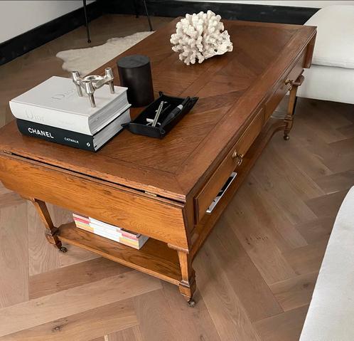 Salontafel tafel sidetable muurtafel ingelegd blad wieltjes, Antiek en Kunst, Antiek | Meubels | Tafels, Ophalen