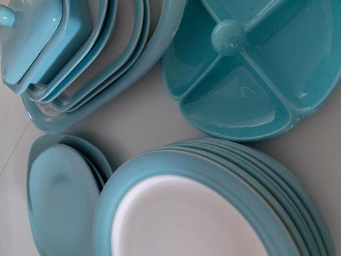 Huizen ontbijtservies turqoise/blauwgroen, Huis en Inrichting, Keuken | Servies, Zo goed als nieuw, Bord(en), Overige stijlen