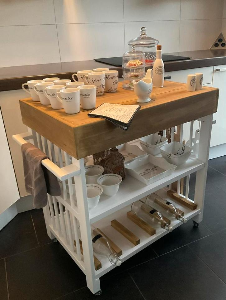 Keukentrolley Werkbank Wit & Wagondelen & Flessen Trolley, Huis en Inrichting, Keuken | Keukenbenodigdheden, Zo goed als nieuw