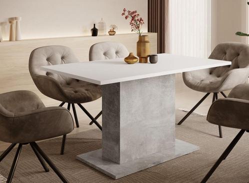 Witte Eetkamertafel met Betonlook Poot Z.G.N, Huis en Inrichting, Tafels | Eettafels, Zo goed als nieuw, 50 tot 100 cm, 100 tot 150 cm