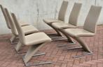 6 Rolf benz design eetkamerstoelen 7800 mooi leer latte kl., Huis en Inrichting, Ophalen, Bruin, Zo goed als nieuw, Metaal