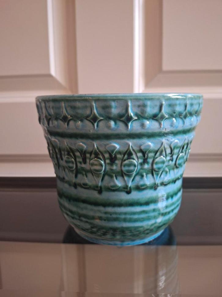 Vintage Bloempot met Nummer, Tuin en Terras, Bloempotten, Gebruikt, Aardewerk, Binnen, Balkon, Tuin, Minder dan 40 cm, Minder dan 25 cm