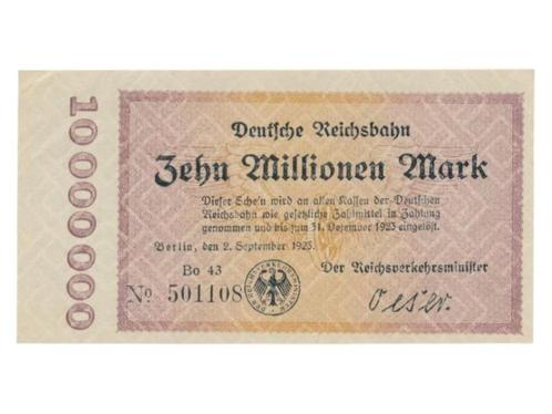 Duitsland 10 miljoen Mark 1923 Noodgeld Deutsche Reichsbahn, Postzegels en Munten, Bankbiljetten | Europa | Niet-Eurobiljetten