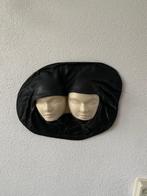 Vintage '60 lederen sculptuur Toeareg twee gezichten masker, Antiek en Kunst, Ophalen of Verzenden
