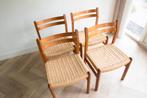 Mid century vintage Deense eetkamerstoelen teak & papercord, Huis en Inrichting, Ophalen, Gebruikt, Bruin, Vier