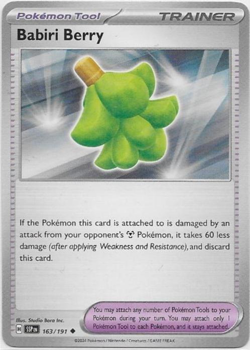 Pokemon Surging Sparks,  Babiri Berry [uncommon] 163/191, Hobby en Vrije tijd, Verzamelkaartspellen | Pokémon, Nieuw, Losse kaart