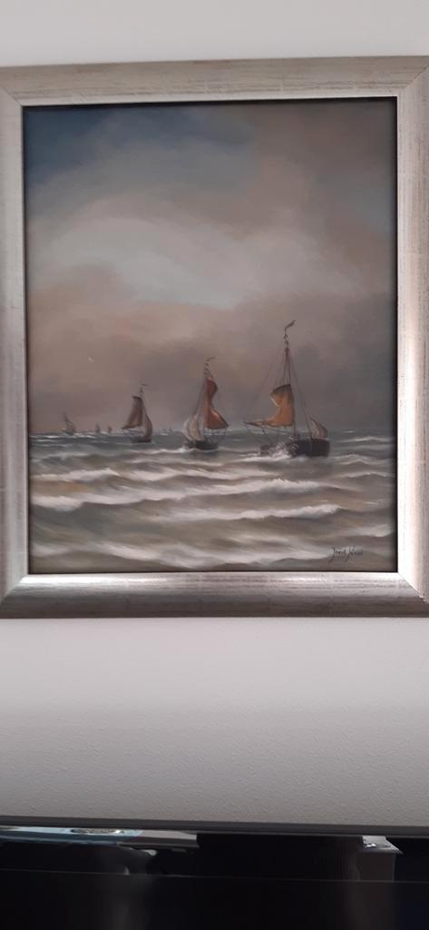 Bomschuiten op volle zee door Joost Krab, Antiek en Kunst, Kunst | Schilderijen | Klassiek, Ophalen of Verzenden
