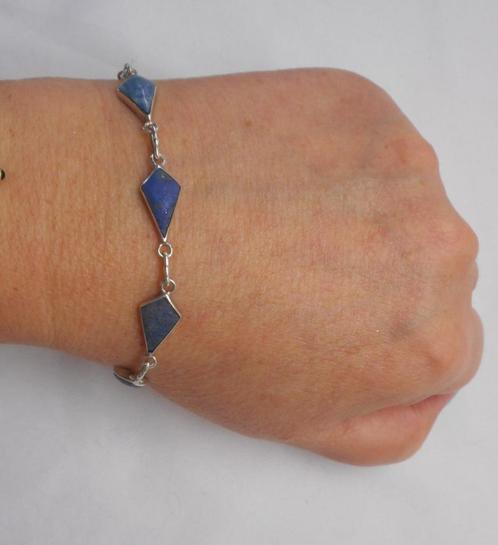 Zilveren vintage armband met blauwe stenen nr.630, Sieraden, Tassen en Uiterlijk, Armbanden, Zo goed als nieuw, Zilver, Zilver