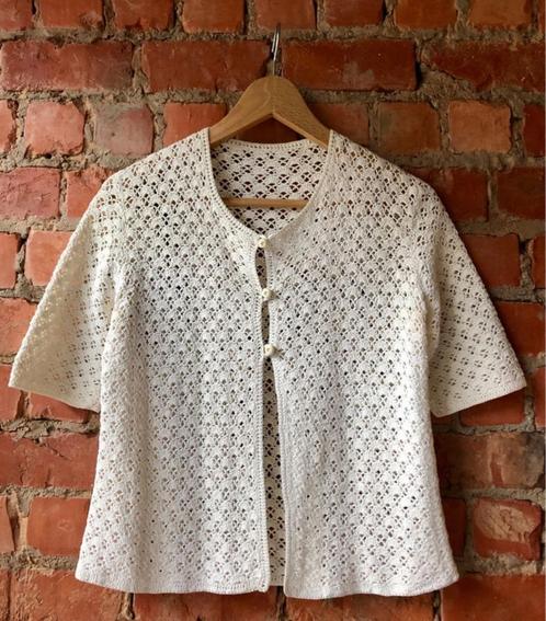 Prachtig zelf gehaakt vestje in witte katoen - zomer- mt 34, Kleding | Dames, Truien en Vesten, Zo goed als nieuw, Maat 34 (XS) of kleiner