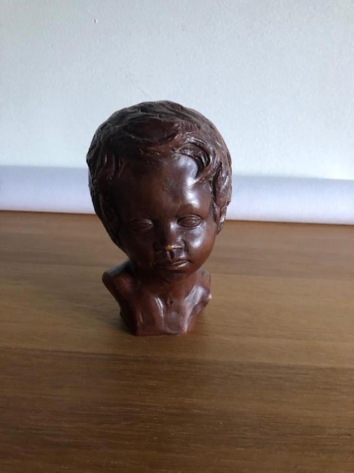 Buste kindergezicht bruin hoofd brocante, Antiek en Kunst, Curiosa en Brocante, Ophalen
