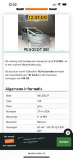 Peugeot 206 1.6 16V SW 2006 Grijs, Auto's, Voorwielaandrijving, 15 km/l, Zwart, 4 cilinders