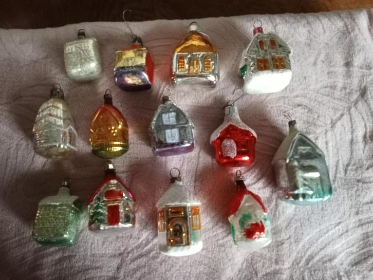 Prachtige antieke glazen kerstbal huisjes, Diversen, Kerst, Gebruikt, Ophalen of Verzenden
