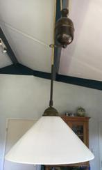 Vintage Berliner Hanglamp met Katrol en Opaal Glas, Ophalen of Verzenden