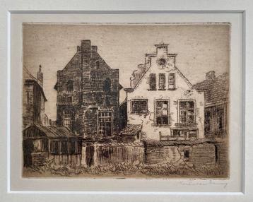 Martin van Waning, ets, dorpsgezicht, stadgezicht beschikbaar voor biedingen