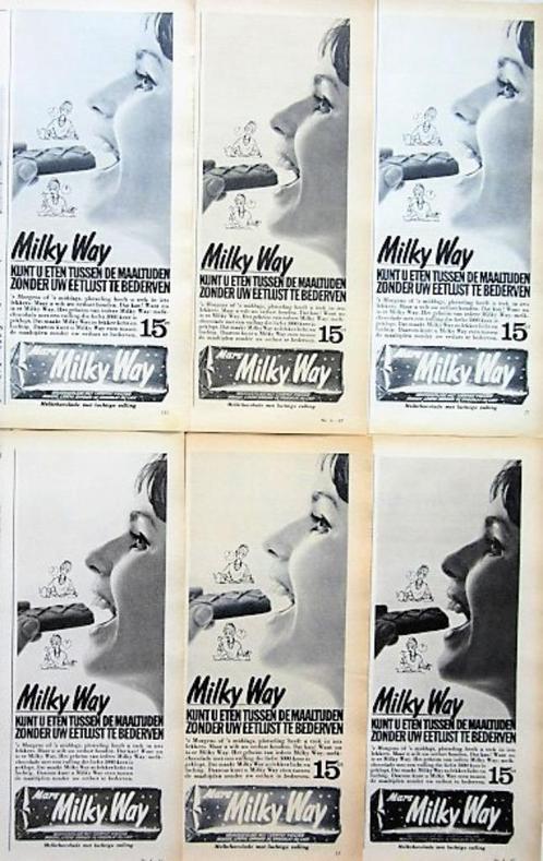 21 vintage advertenties reclames Milky Way 1963-77 chocolade, Verzamelen, Merken en Reclamevoorwerpen, Ophalen