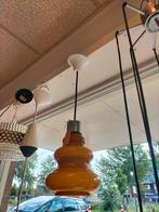 Vintage Okergele Glazen Hanglamp retro, Huis en Inrichting, Lampen | Hanglampen, Gebruikt, Geen, Vintage, Ophalen of Verzenden