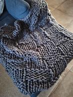 Grijze Grof Gebreide Plaid, chunky deken, antraciet, Ophalen of Verzenden, Zo goed als nieuw