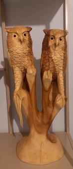 Hout snijwerk beeld van 2 uilen 50cm hoog, Ophalen of Verzenden