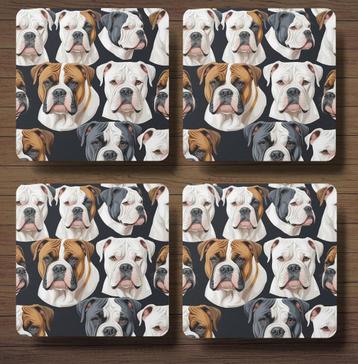 Amerikaanse Bulldog patroon onderzetters met houder beschikbaar voor biedingen
