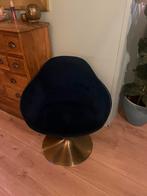 Blauwe velvet kuipstoel op draaipoot, Minder dan 75 cm, Stof, Ophalen of Verzenden, Zo goed als nieuw