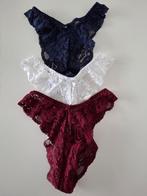 Set van 3 kanten strings - Blauw, Wit & Rood. Maat S, H&M, Ophalen of Verzenden, Overige kleuren, String