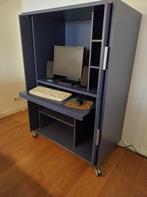 Donkerblauwe computerkast op wielen, Ophalen, Gebruikt, Modern, 70 tot 120 cm