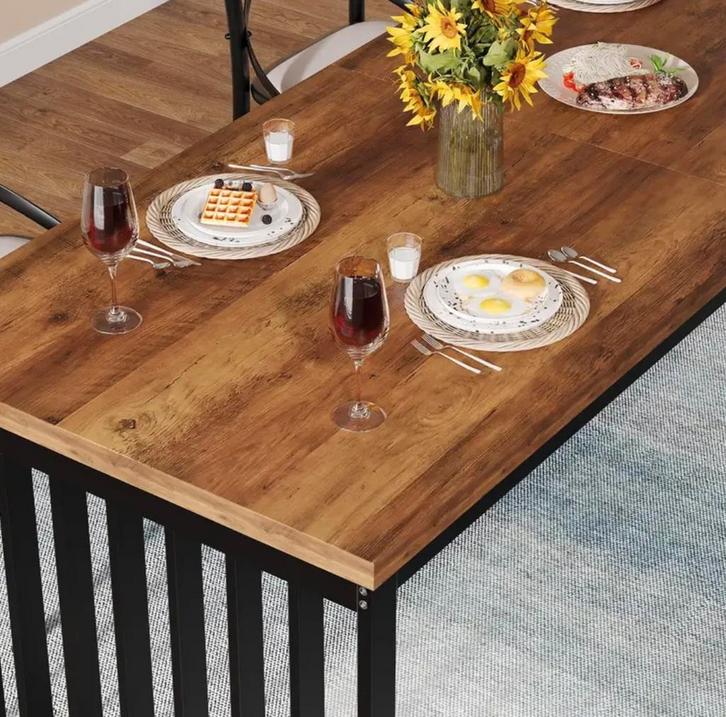 Design eettafel 6-8 pers. – hout & metaal – gratis verz.!, Huis en Inrichting, Tafels | Eettafels, Zo goed als nieuw, 50 tot 100 cm