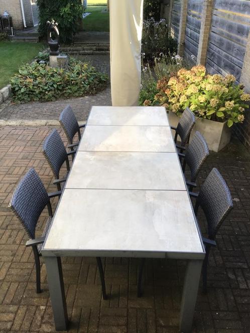 Tuinmeubelset 7 delig alu/wicker, Tuin en Terras, Tuinsets en Loungesets, Gebruikt, Tuinset, Wicker, 7 zitplaatsen, Eettafel, Stoel