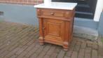 Antiek eiken nachtkastje kastje met laatje en marmer blad, Huis en Inrichting, Slaapkamer | Nachtkastjes, Ophalen, Gebruikt, Minder dan 45 cm