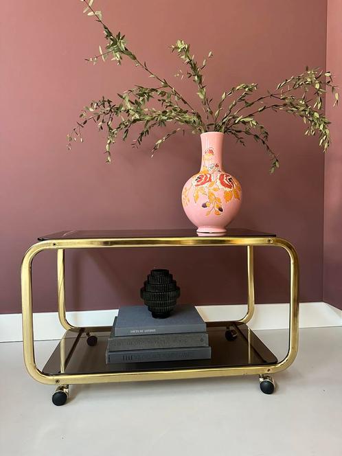 Vintage sidetable / kastje / Hollywood Regency trolley, Huis en Inrichting, Tafels | Sidetables, Gebruikt, 25 tot 50 cm, Rechthoekig