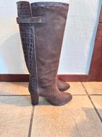 Donkerbruine suede leren laarzen mt met slangendetail  36, Ophalen of Verzenden, Zo goed als nieuw, Bruin, Hoge laarzen