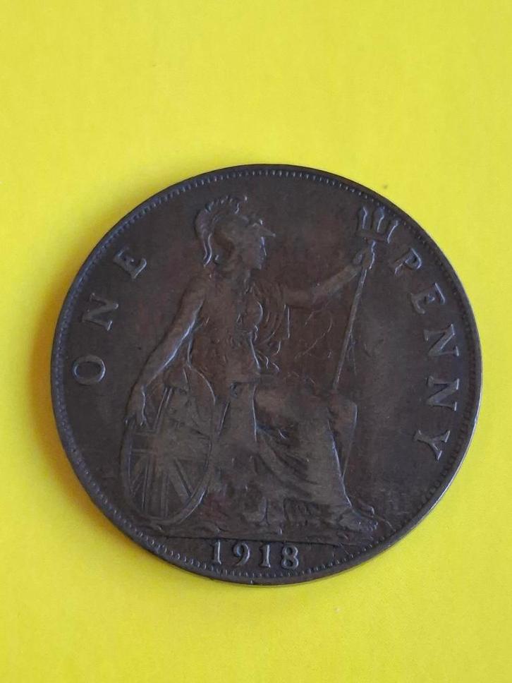 1918 Engeland 1 penny George V in brons, Postzegels en Munten, Munten | Europa | Niet-Euromunten, Losse munt, Overige landen, Verzenden