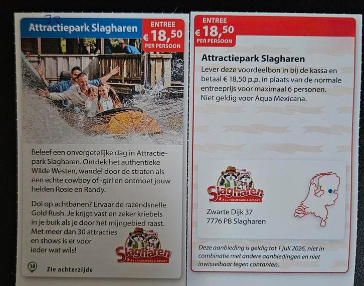 Attractiepark Slagharen. Entree € 18,50 per persoon., Tickets en Kaartjes, Kortingen en Cadeaubonnen
