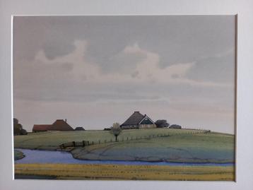 Aquarel-prent SCHAGEN (Terp Avendorp) door Gerrit Neven beschikbaar voor biedingen