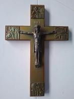 Antiek art deco kruisbeeld met de 4 evangelisten in koper, Ophalen of Verzenden, Zo goed als nieuw