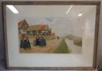 Henri Cassiers litho Hollands landschap en folklore vrouwen, Antiek en Kunst, Verzenden