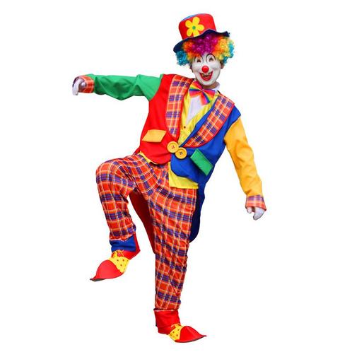 Kleurrijk Clown Kostuum – 4-Delige Set met Jas, - Maat M, Kleding | Heren, Carnavalskleding en Feestkleding