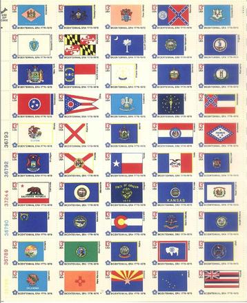 Postzegels Amerika: Bicentennial 1776-1976 (Sheet of 50) beschikbaar voor biedingen