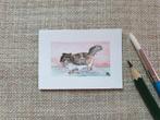 Mini tekening kat 5x7 cm aquarel op papier huisdier, Huis en Inrichting, Woonaccessoires | Schilderijen, Tekeningen en Foto's