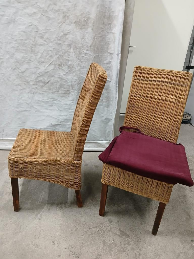 6 x rotan stoelen gebruikt maar kunnen nog een ronde mee, Ophalen of Verzenden, Gebruikt, Bruin, Twee