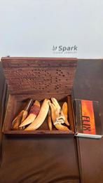 1 houten kist en 7 wilde tanden samen 10€, Antiek en Kunst, Ophalen of Verzenden