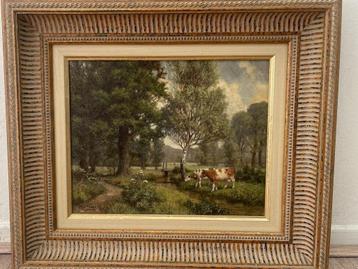 Schilderij van W.J. Alberts–Landschap met twee bonte koeien beschikbaar voor biedingen