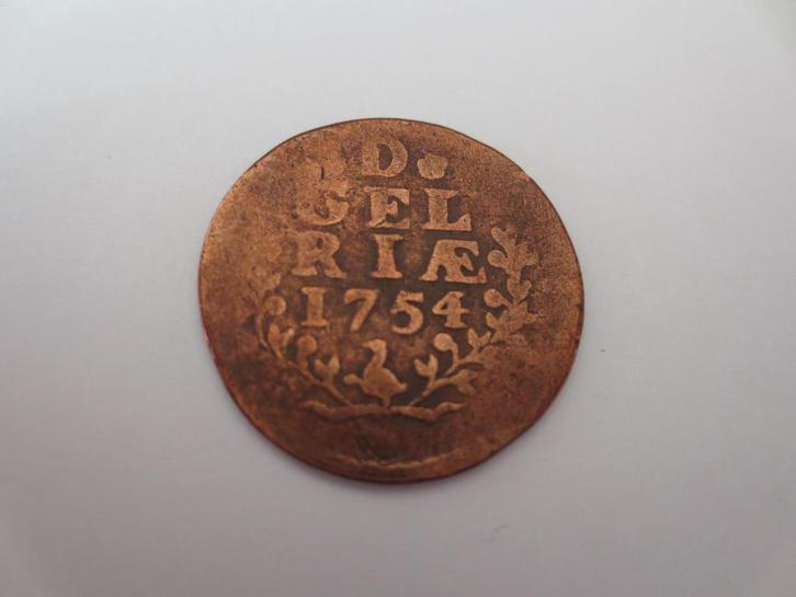 Duit Provincie Gelderland jaar 1754, Postzegels en Munten, Munten | Nederland, Losse munt, Overige waardes, Vóór koninkrijk, Ophalen of Verzenden