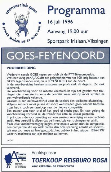Programma 96-97 vv Goes - Feyenoord beschikbaar voor biedingen