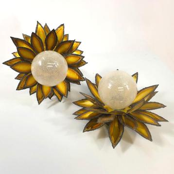Maison Jansen Wandlampen 60's bloemen Messing met murano beschikbaar voor biedingen