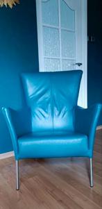 Petrol lederen fauteuil, Huis en Inrichting, Fauteuils, Ophalen, Zo goed als nieuw, 75 tot 100 cm, 75 tot 100 cm