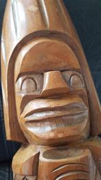 Vintage lang houten beeld Afrikaans, man, god, hurkend. 5A6, Ophalen of Verzenden