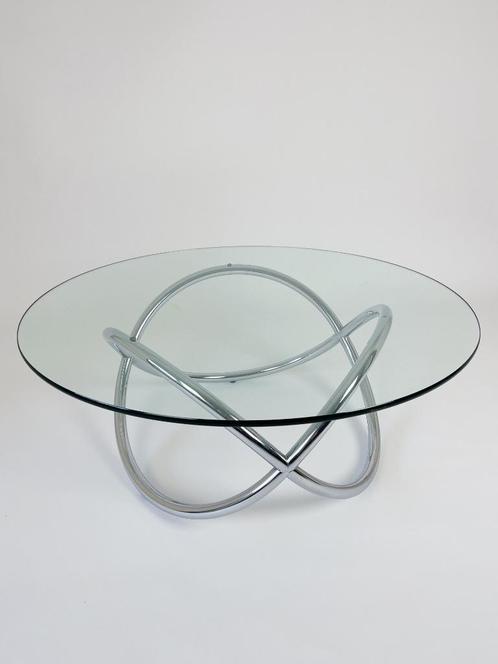 Ronde mid century salontafel glas chroom vintage design, Huis en Inrichting, Tafels | Salontafels, Verzenden