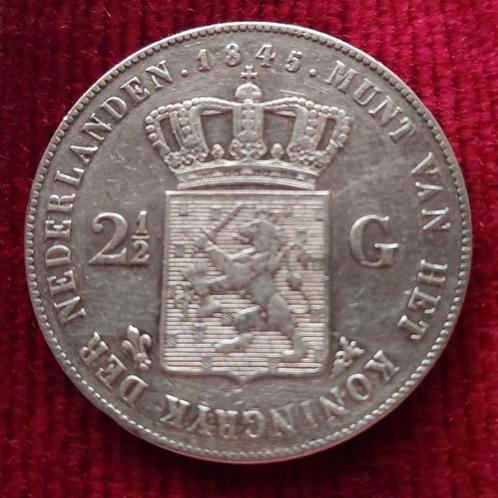 Nederland, Rijksdaalder 1845, Lelie met Parel, Zilver, Postzegels en Munten, Munten | Nederland, Losse munt, 2½ gulden, Koning Willem II